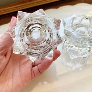 Vintage Heavy Glass Crystal Star Sparkling Candleholder Taper Candle Decorative
